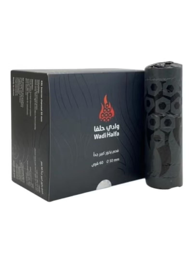 Wadi Halfa Black Incense Charcoal, Round, Fast Lighting, 33 mm, Box Contains 60 Pieces
